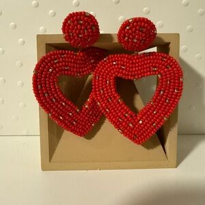 Red Beaded Heart Earrings